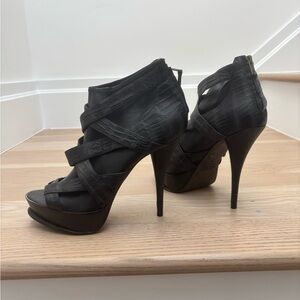 Elizabeth and James Black Strappy Platform Stiletto Bootie - Size 11